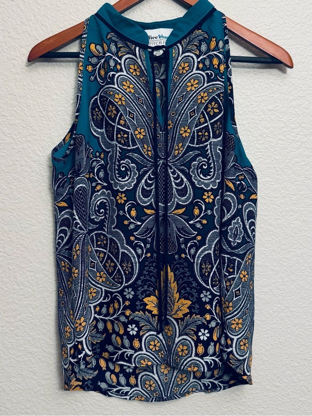 Alice Blue Stitch Fix Green Print Sleeveless Blouse Top XS